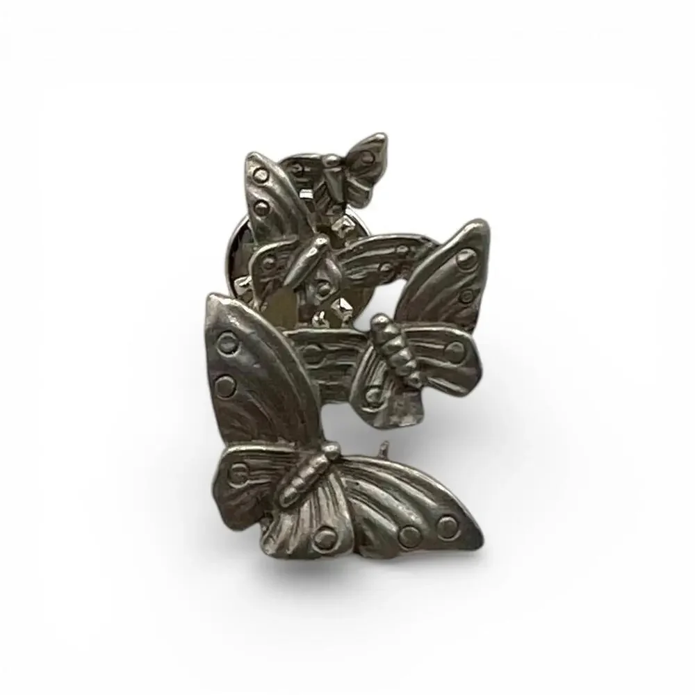 Vintage Pewter Four Butterfly Cluster Lapel Pin
